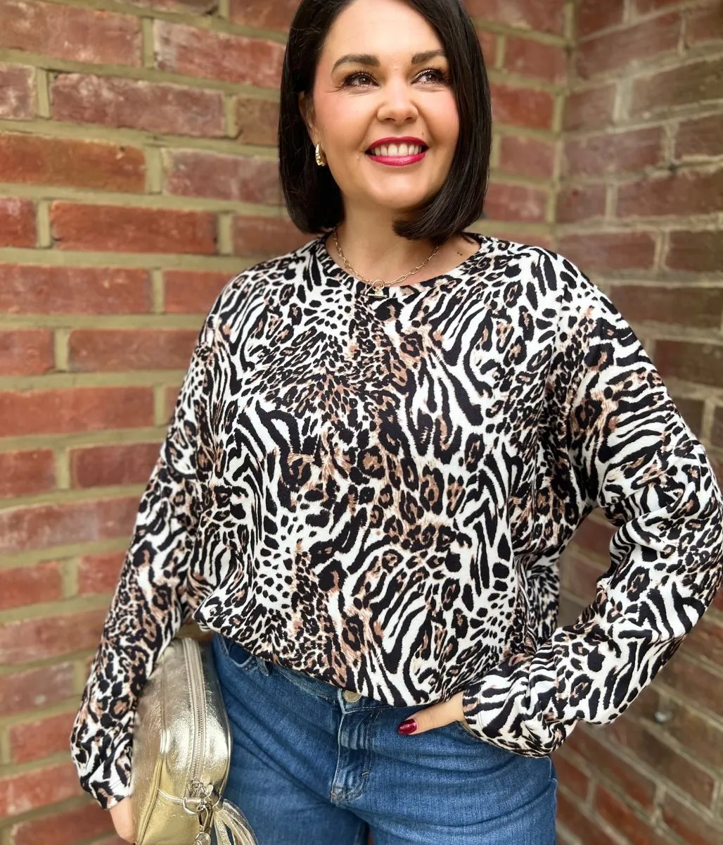 Animal Print Batwing Top