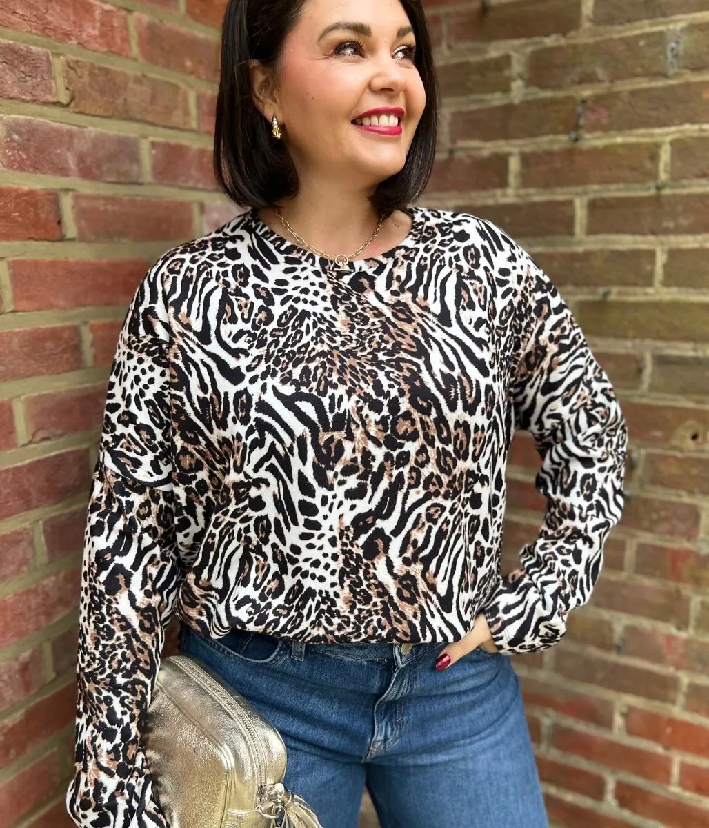 Animal Print Batwing Top