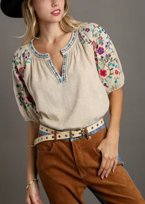 Anything But Ordinary Floral Embroidered Sleeve Top