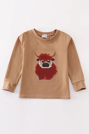 Brown cow applique boy top