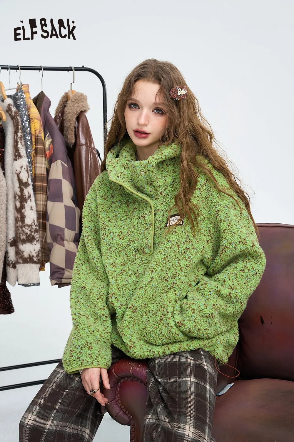 ELFSACK 2024 Winter New Arrivals Colorful plush winter coat women