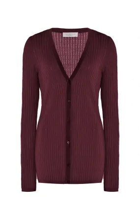 Emma Pointelle Knit Cardigan in Bordeaux Cashmere Silk