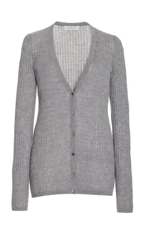 Emma Pointelle Knit Cardigan in Heather Grey Cashmere Silk