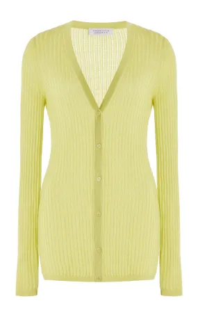 Emma Pointelle Knit Cardigan in Lime Adamite Cashmere Silk