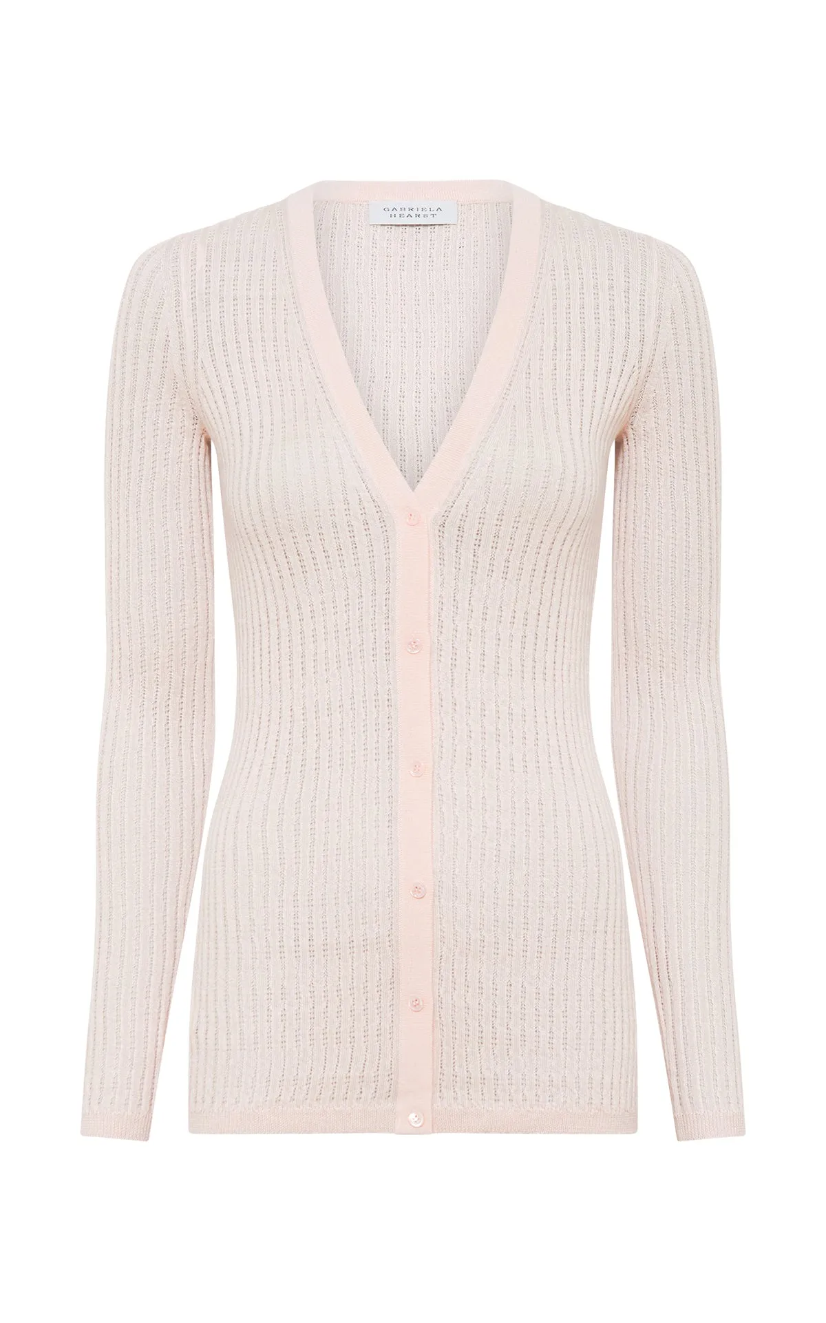 Emma Pointelle Knit Cardigan in Pale Blush Cashmere Silk