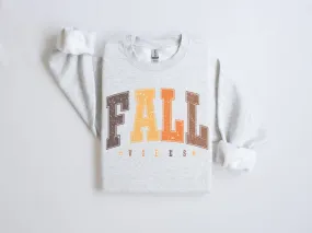 Fall Vibes Varsity Fall Crew Neck Sweatshirt in Ash