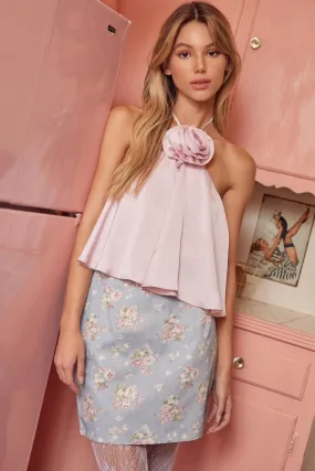 Flowy Halter Neck Top with 3D Rose