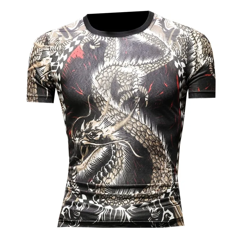 Flying Dragon Chinese Style Printing Men T-Shirt