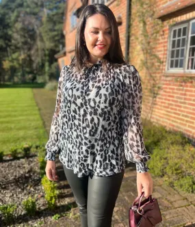 Grey Sparkle Animal Print Blouse