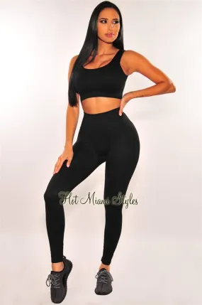 HMS Fit: Black Padded High Waist Leggings Two Piece Set