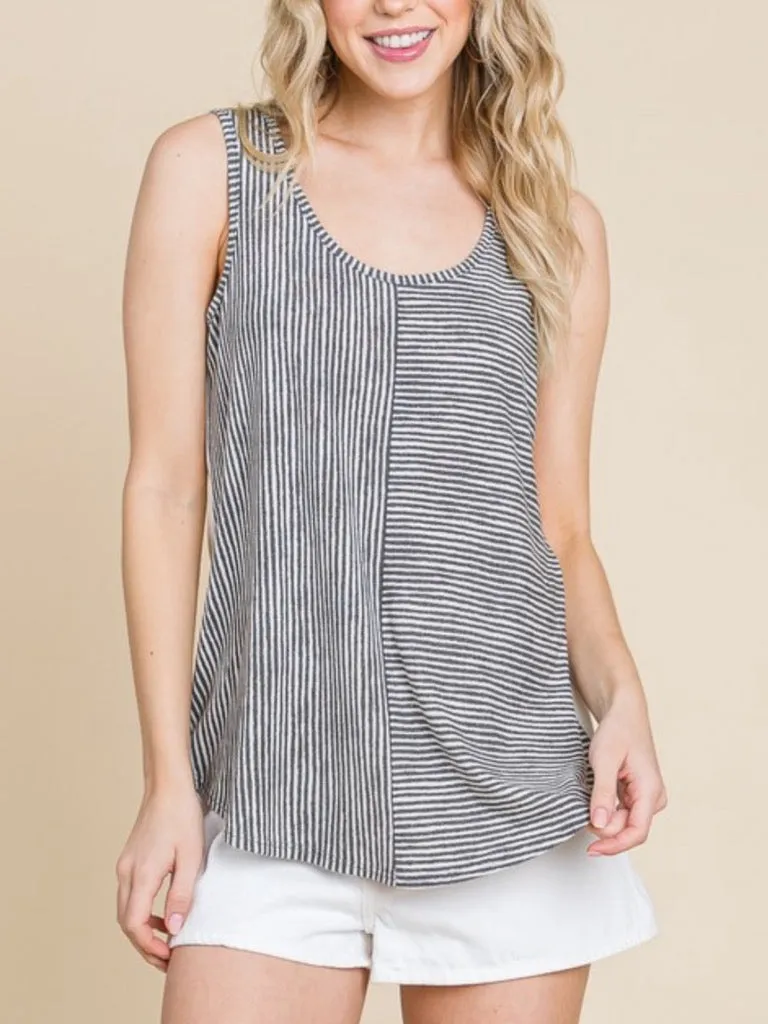 Landry Striped Tank - Charcoal