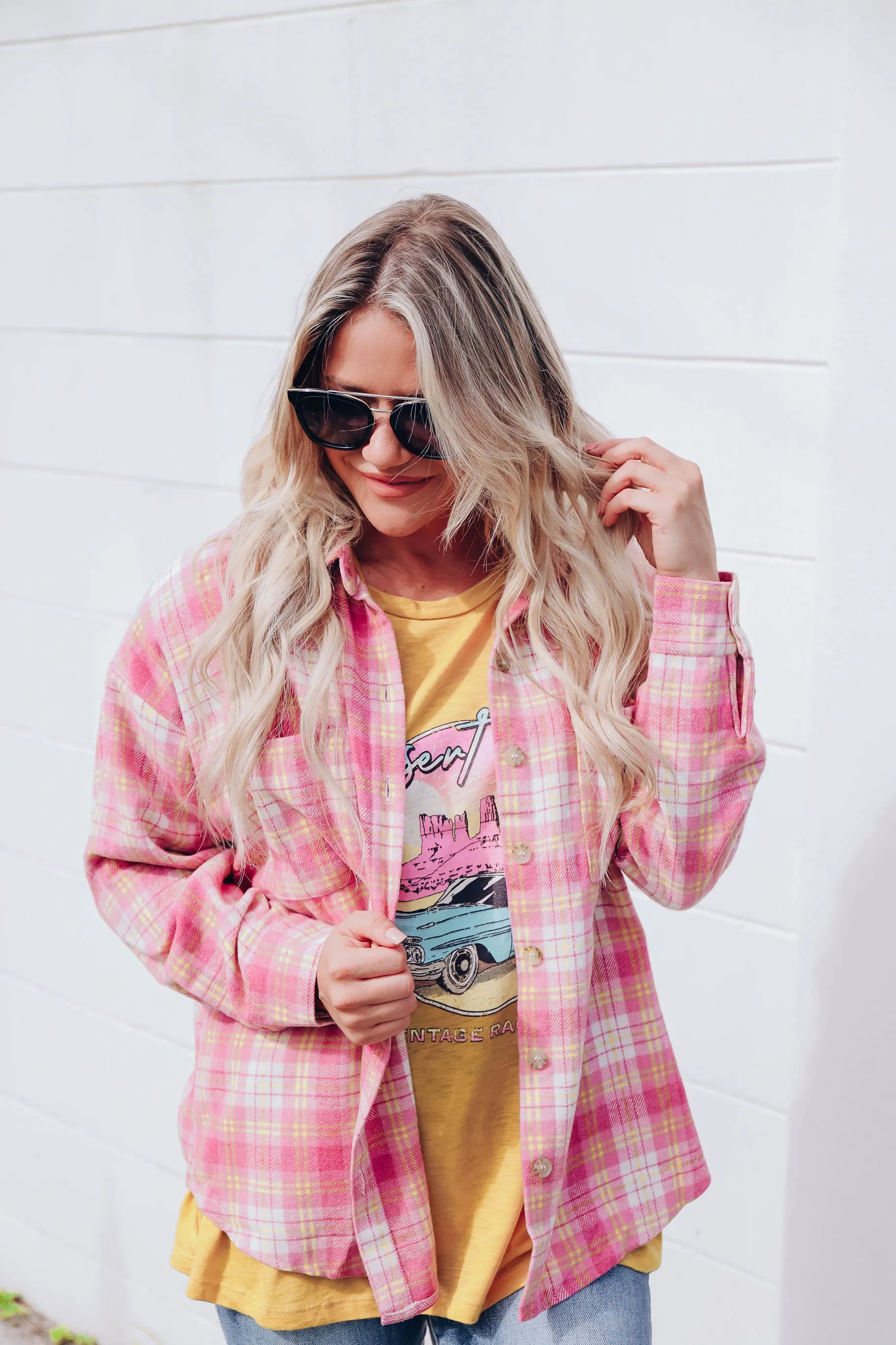 Ollie Oversized Plaid Flannel - Pink