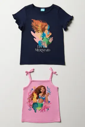 The Little Mermaid 2 Pack Short Sleeve T-Shirts Navy & Pink