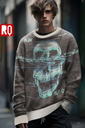 VHS glitch skull knitted sweater