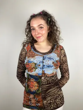 Vintage Animal Print Mesh Top (M)