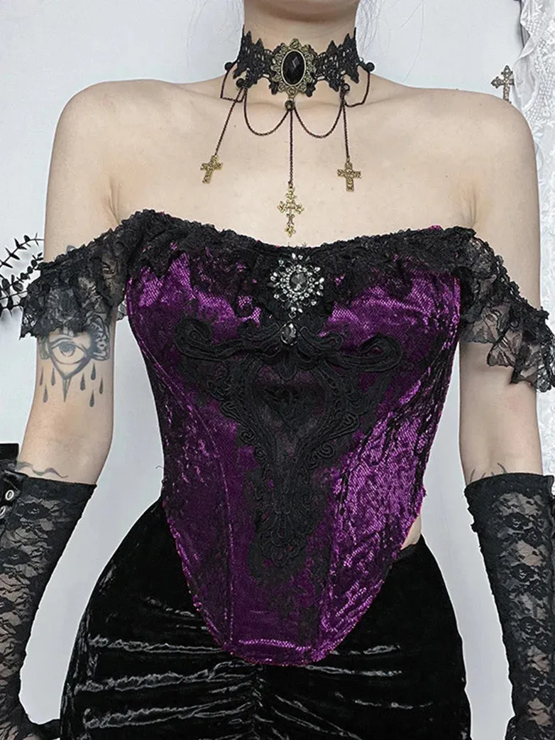 Women Masquerade Gothic Lace Floral Patch Bustier Tops